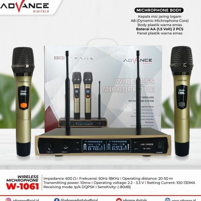 MIC ADVANCE WIRELESS MIC-1061(50Hz-18KHz) ADVANCE DUOBLE MICROPHONE WI