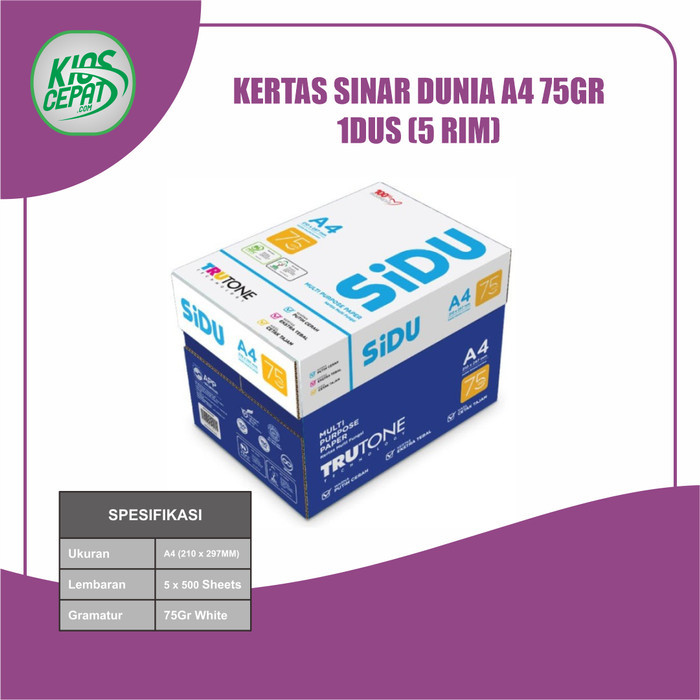 

Kertas Sinar Dunia A4 75Gr (Kertas Hvs Sidu) 1 Dus = 5 Rim Promo