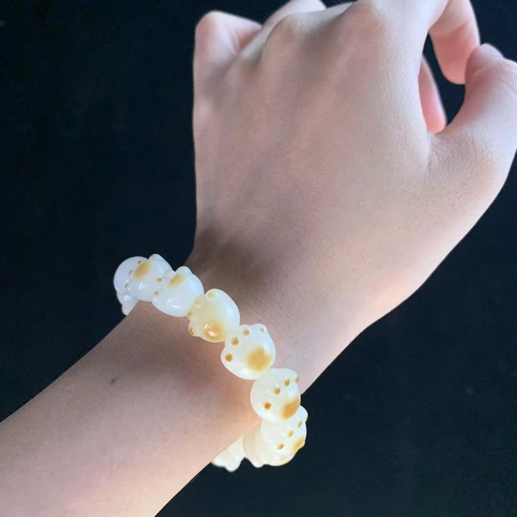 Putih Giok Bodhi Arang Kucing Kaki Gelang Ornamen