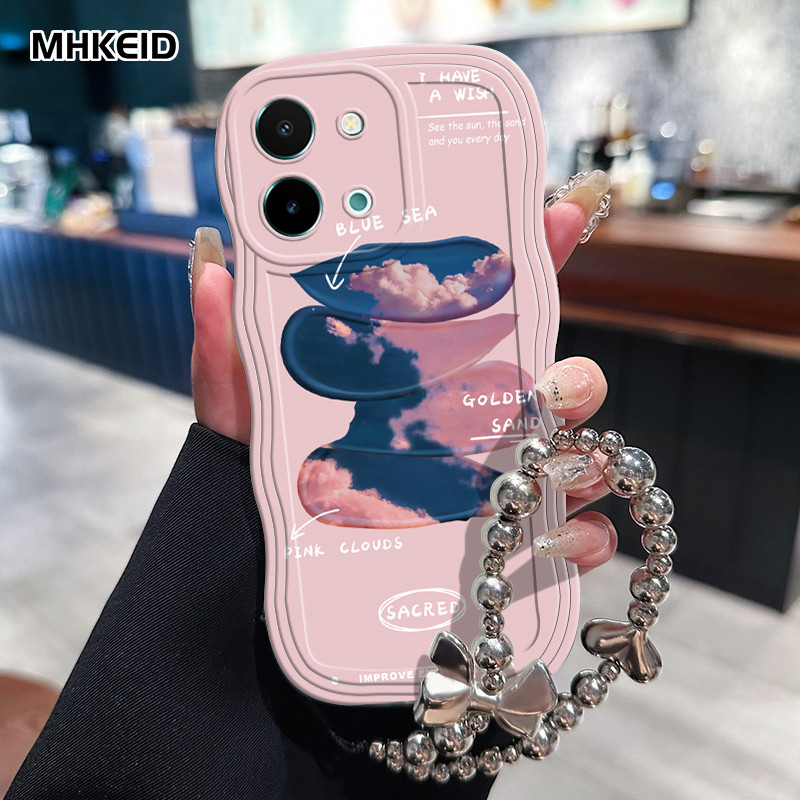 MHKEID Casing Hp Untuk VIVO Y28 2024 Case Casing pola pigmen Cesing HP Kesing gelang Softcase Siliko