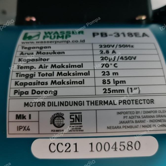 Pompa Booster Wasser Pb 318Ea Pompa Dorong Wasser