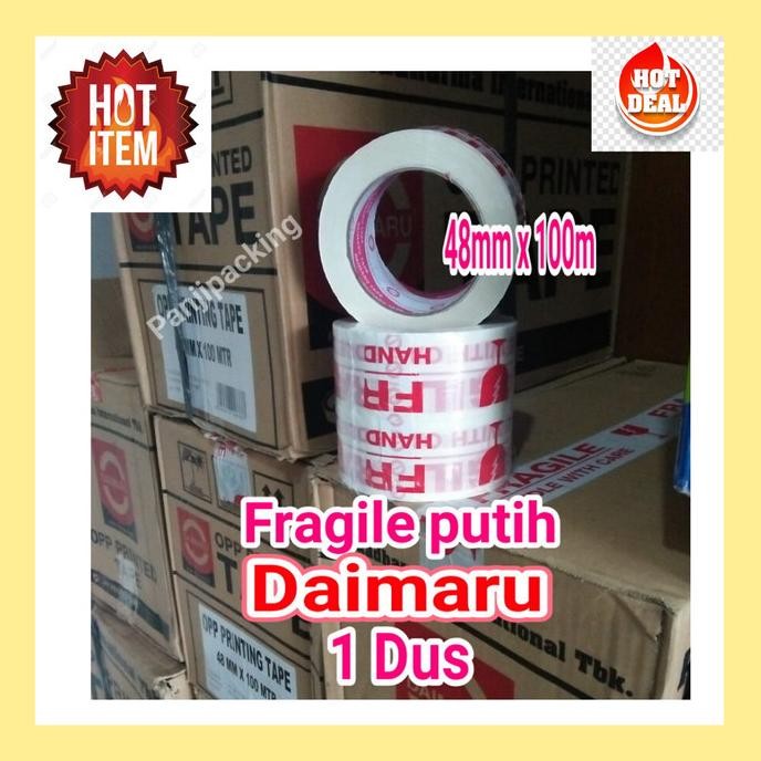 

TERMURAH - Lakban Fragile Daimaru Putih 2 inch (2") x 100m 1 DUS 48 ROLL ASLI