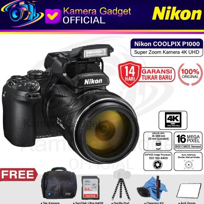 CAMERA NIKON COOLPIX P1000 - SUPER ZOOM KAMERA 4K UHD P 1000 ORIGINAL BERGARANSI