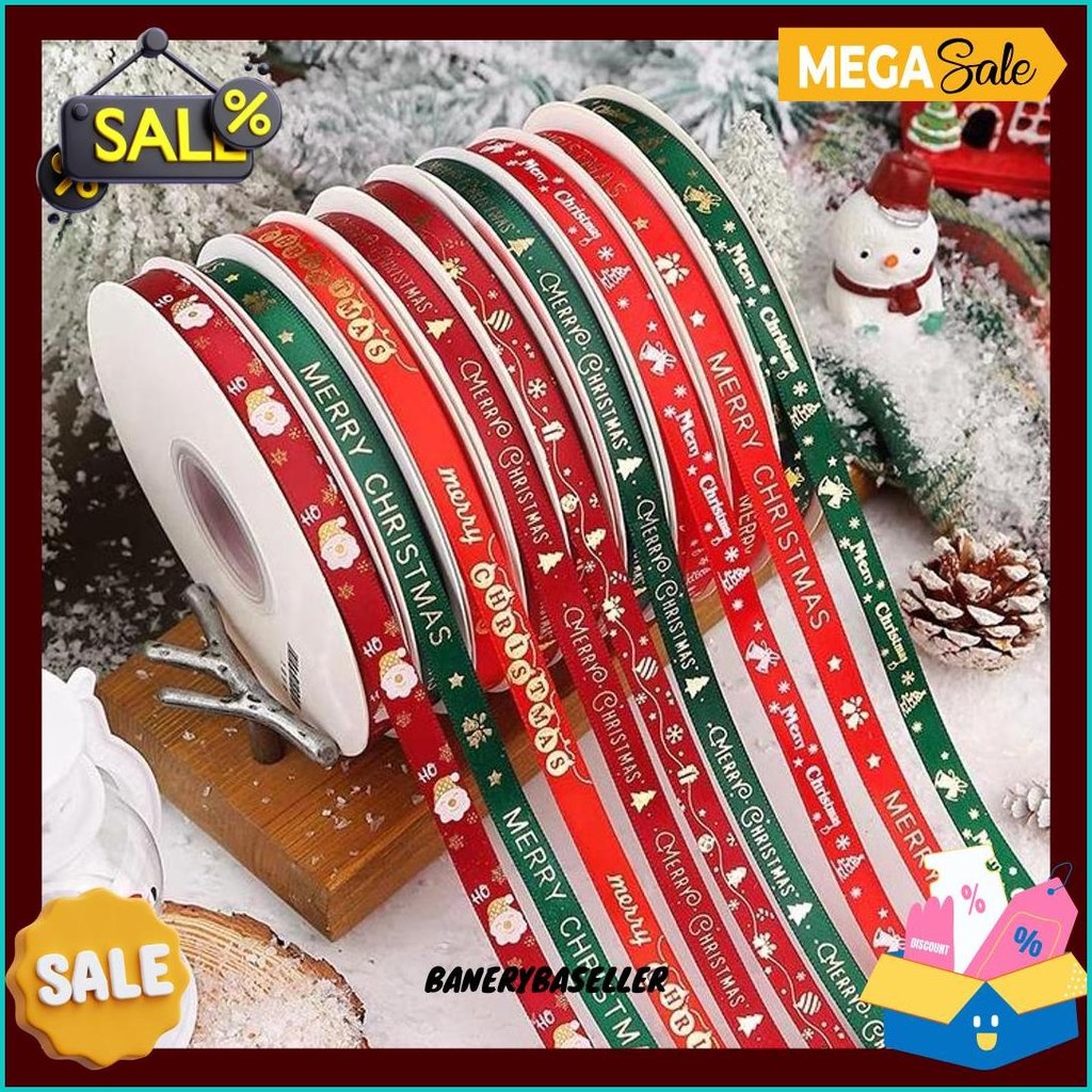 

(Harga Per 15Meter) Pita Natal Pita Kado Natal Lebar 1Cm Pita Merry Christmas Kilat