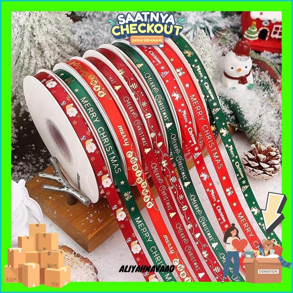 

(Harga Per 15Meter) Pita Natal Pita Kado Natal Lebar 1Cm Pita Merry Christmas Murah