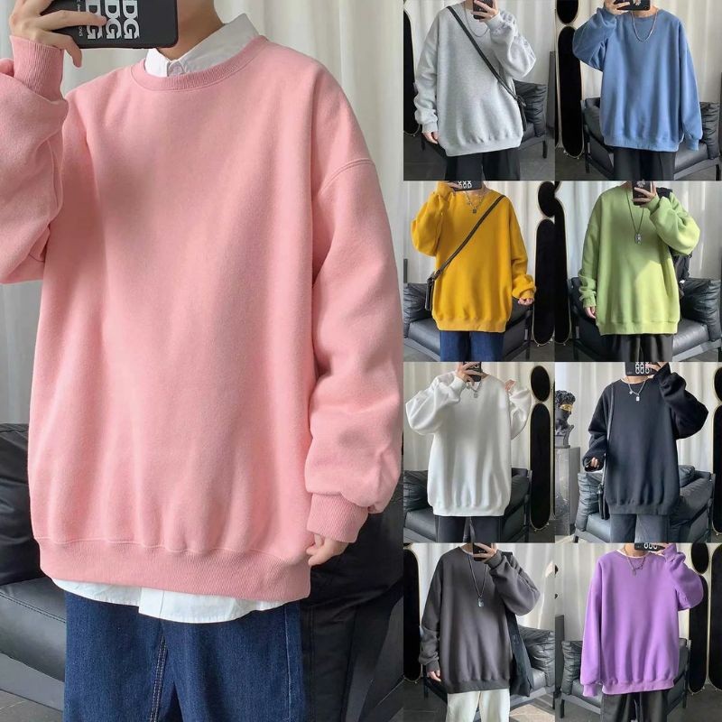 Felizo Jaket Sweater POLOS BASIC Pria Wanita Big size Crewneck Polos Sweatshirt Basic Oversize Jumbo