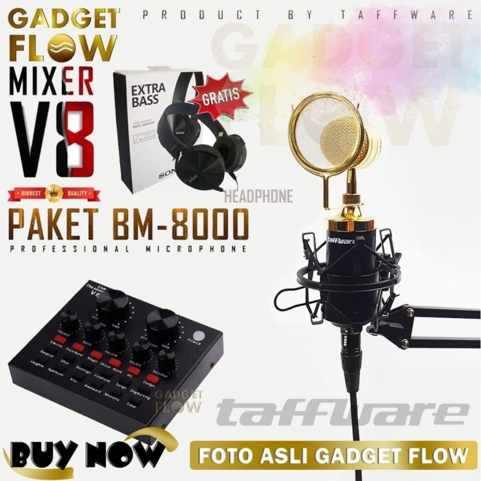 Ready Stock Paket Komplit Mic Bm8000 Stand Microphone Bm 8000 Soundcard Mixer V8