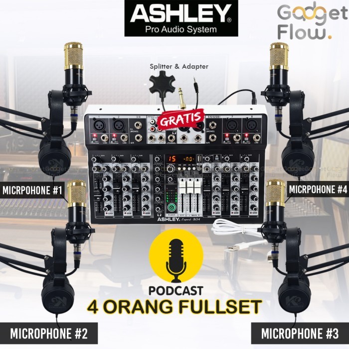 Terlaris Paket Podcast 4 Orang Mic Bm800 Bm 800 Ashley 7 Channel Arm Stand