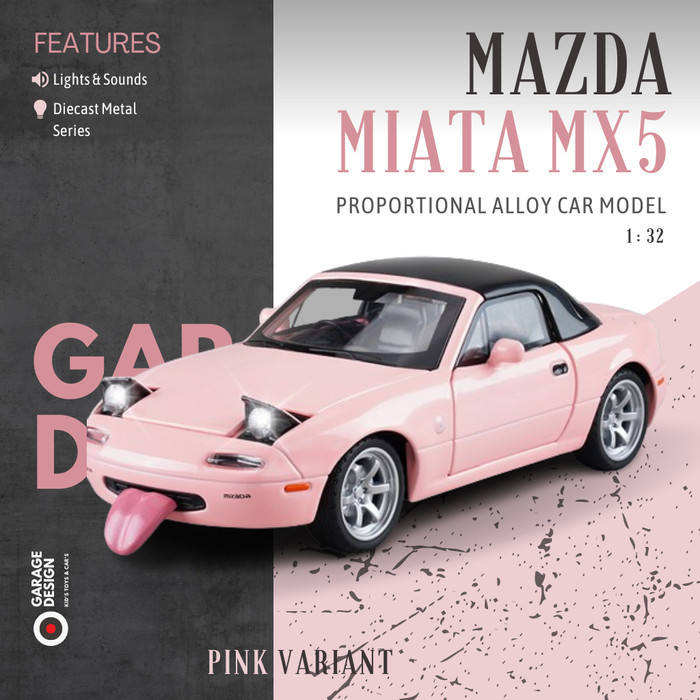 Diecast Miniatur Mobil MAZDA MIATA MX5 (1990) Skala 1:32 - Terdapat Lampu dan Suara Pajangan 1/32