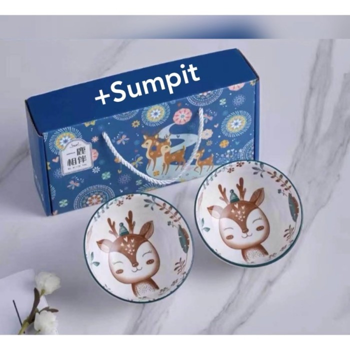 

Natal Aveline Hampers Christmas Mangkok Set Premium/Christmas Gift Bowl Set - 2pcs Deer Blue Limited
