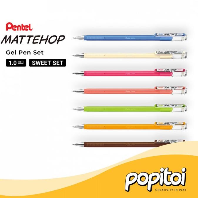 

TERBARU - Pentel Mattehop Gel Pen Set 1.0 mm Pulpen Warna Warni Vivid Pekat Matte Hop Decoration Dekorasi Marker