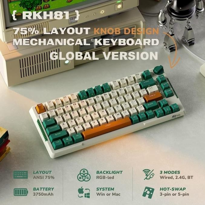 TERMURAH - Royal Kludge RKH81 RK H81 Mechanical Keyboard Gasket Mount Structure