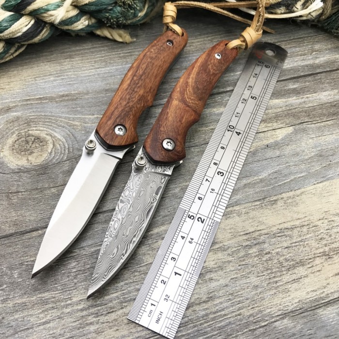 GRATIS ONGKIR Custom Damascus Tactical Folding Knife 9Cr14Mov Steel Outdoor