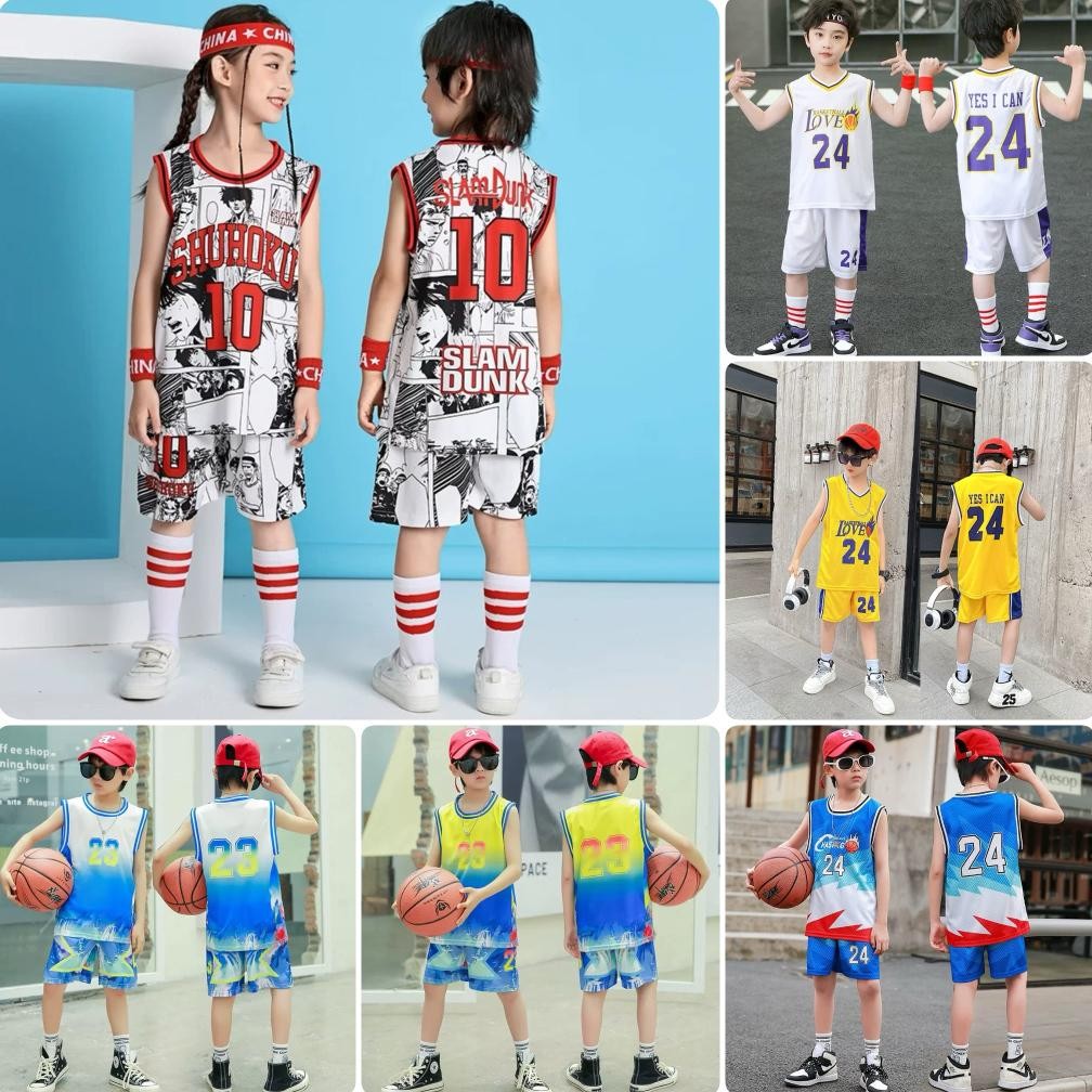 Setelan Baju Basket Singlet Anak Laki Laki Perempuan Jersey Anak 5 - 12 Tahun Preum