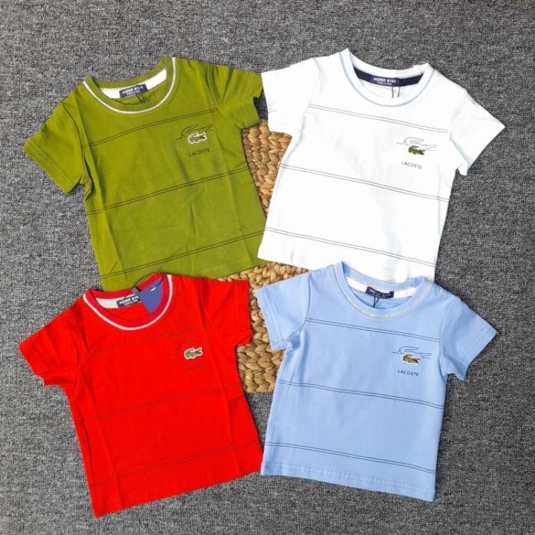 Atasan Kaos anak cewek / cowok warna Merah , Army , Putih , Biru muda & hijau.