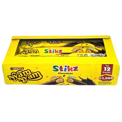 

S16835 BISCUIT NYAM-NYAM STIKZ CHOCOLATE 12X10GR MAJU BERSAMA (20241205)
