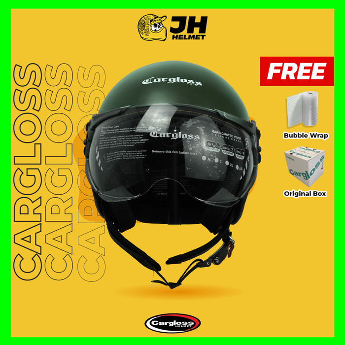 Helm Cargloss YR Hijau Army (Half Face/Helm Retro/Classic/Klasik)