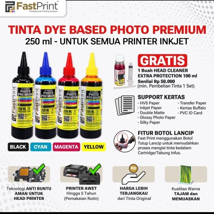

TERSEDIA TINTA DYE BASED PHOTO PREMIUM 1 SET 4 WARNA 250 ML