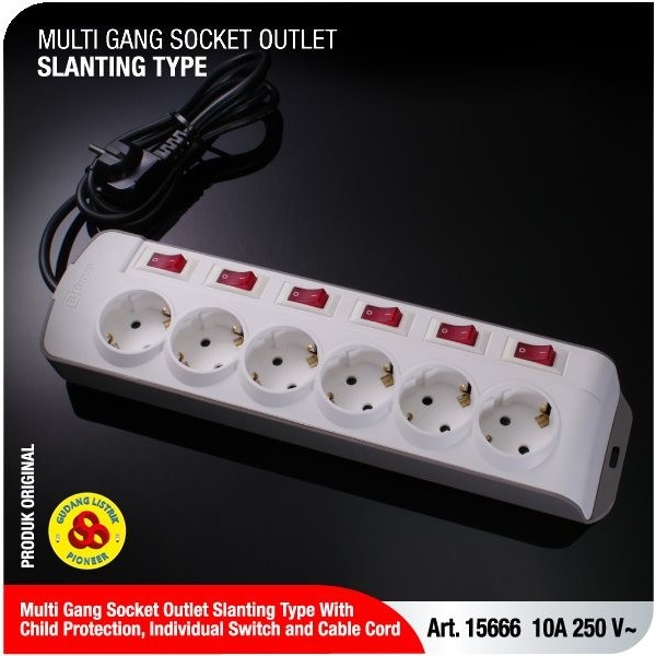 NEW Broco Stop Kontak 6 Lubang Miring CP 15666 + Saklar Tersendiri + Kabel