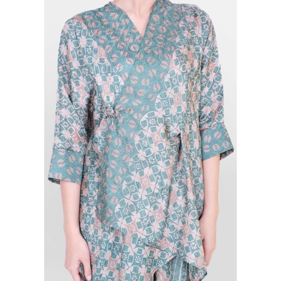 Nayara Batik Outer set hijau Indira / Kaftan Set / Dress Pesta ES77