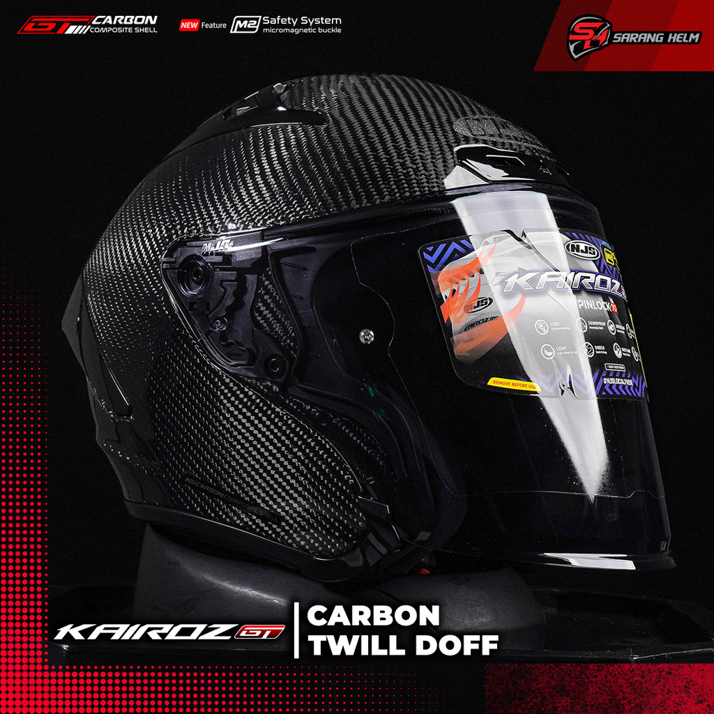 NJS Kairoz GT Carbon Twill Gloss/Doff (FREE PINLOCK) - Helm Half Face | Kairoz GT | GT Series | GT C