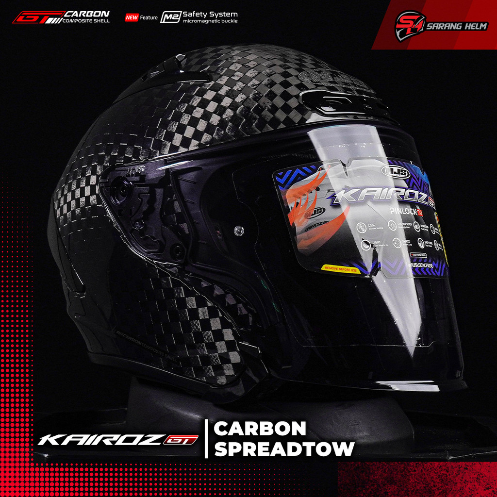 NJS Kairoz GT Carbon Spreadtow Gloss/Doff (FREE PINLOCK) - Helm Half Face | Kairoz GT | GT Series | 