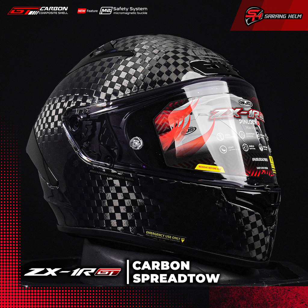 NJS ZX-1R GT Carbon Spreadtow Gloss/Doff (FREE PINLOCK) - Helm Full Face | NJS GT | Gt series | GT C