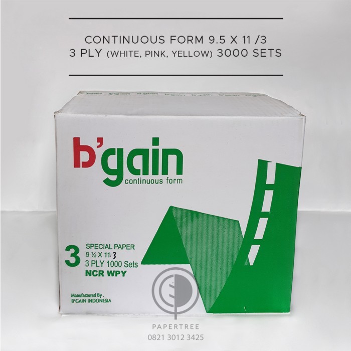 

CONTINUOUS FORM B'GAIN 3 PLY Uk. 9.5 x 11 /3 (bagi 3)
