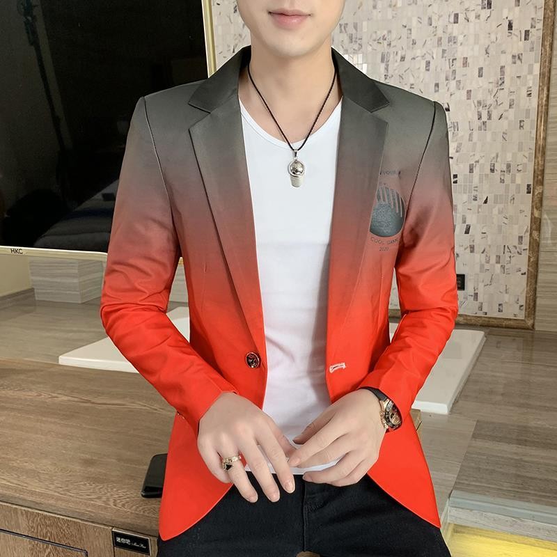 Setelan Jas Kecil Gaya Korea Pria, Setelan Jas Tampan Slim-Fit