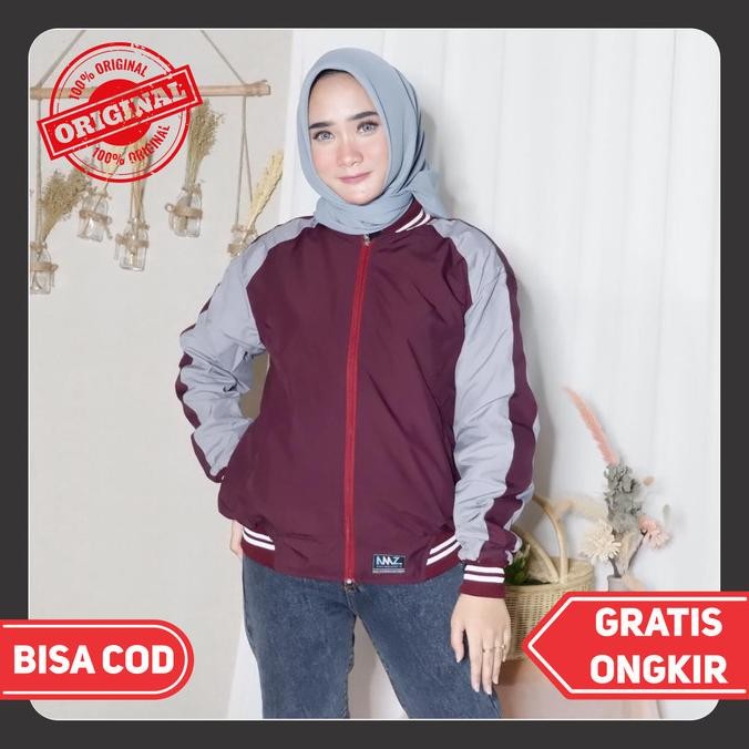JAKET BOMBER WANITA BOLAK-BALIK, JAKET MOTOR CEWEK ANTI AIR ORI MARUN