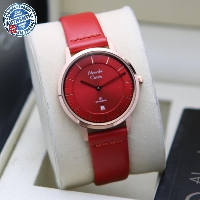 ALEXANDRE CHRISTIE AC8639 AC 8639 JAM WANITA RED ROSE ORIGINAL LEATHER
