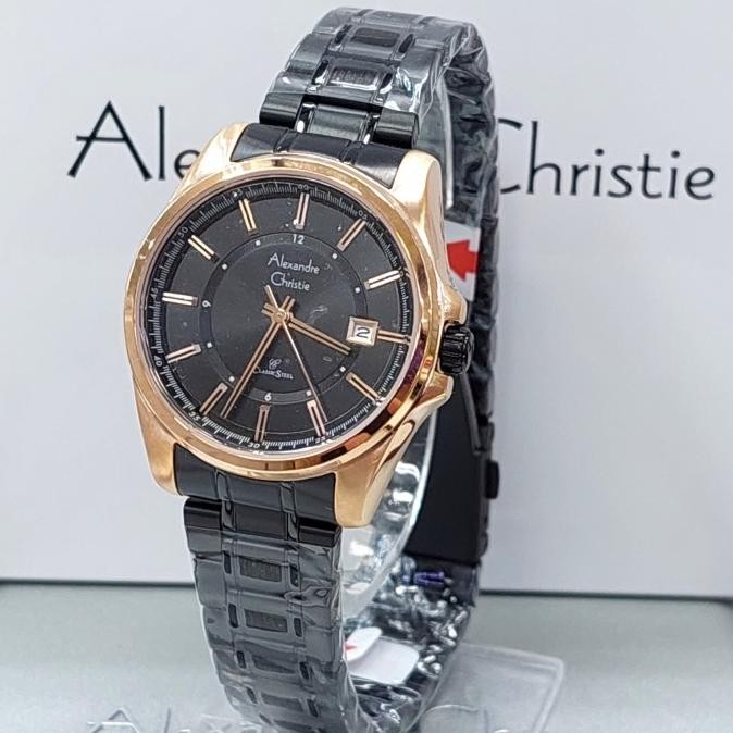 ALEXANDRE CHRISTIE AC8502 AC 8502 BLACK ROSEGOLD JAM WANITA