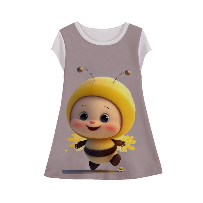 Baju Dress Binatang Anak Lengan Pendek Hewan 3D Printing Lebah Tunik-Lebah-1-designWD Limited Editio