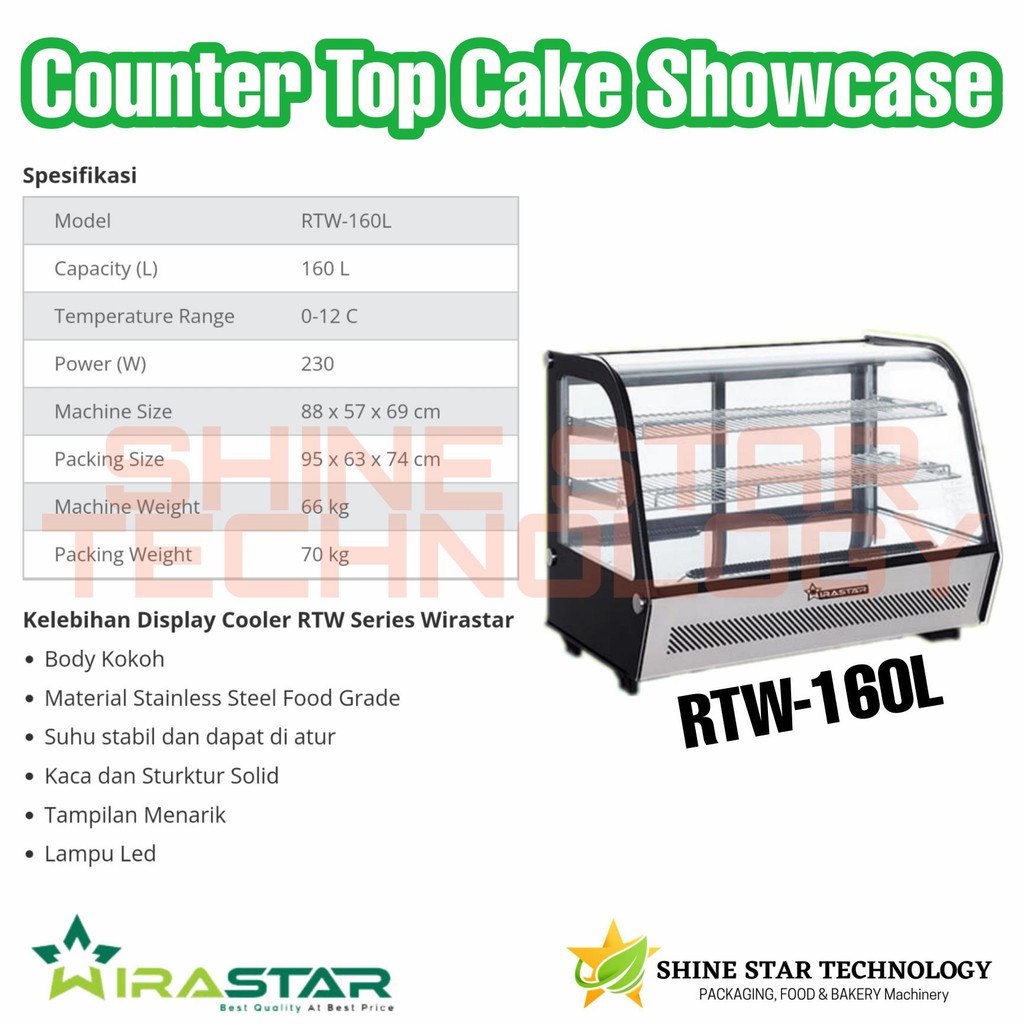 Countertop Cake Showcase DISPLAY COOLER Wirastar RTW-160L CAKE SHOWCASE PENDINGIN