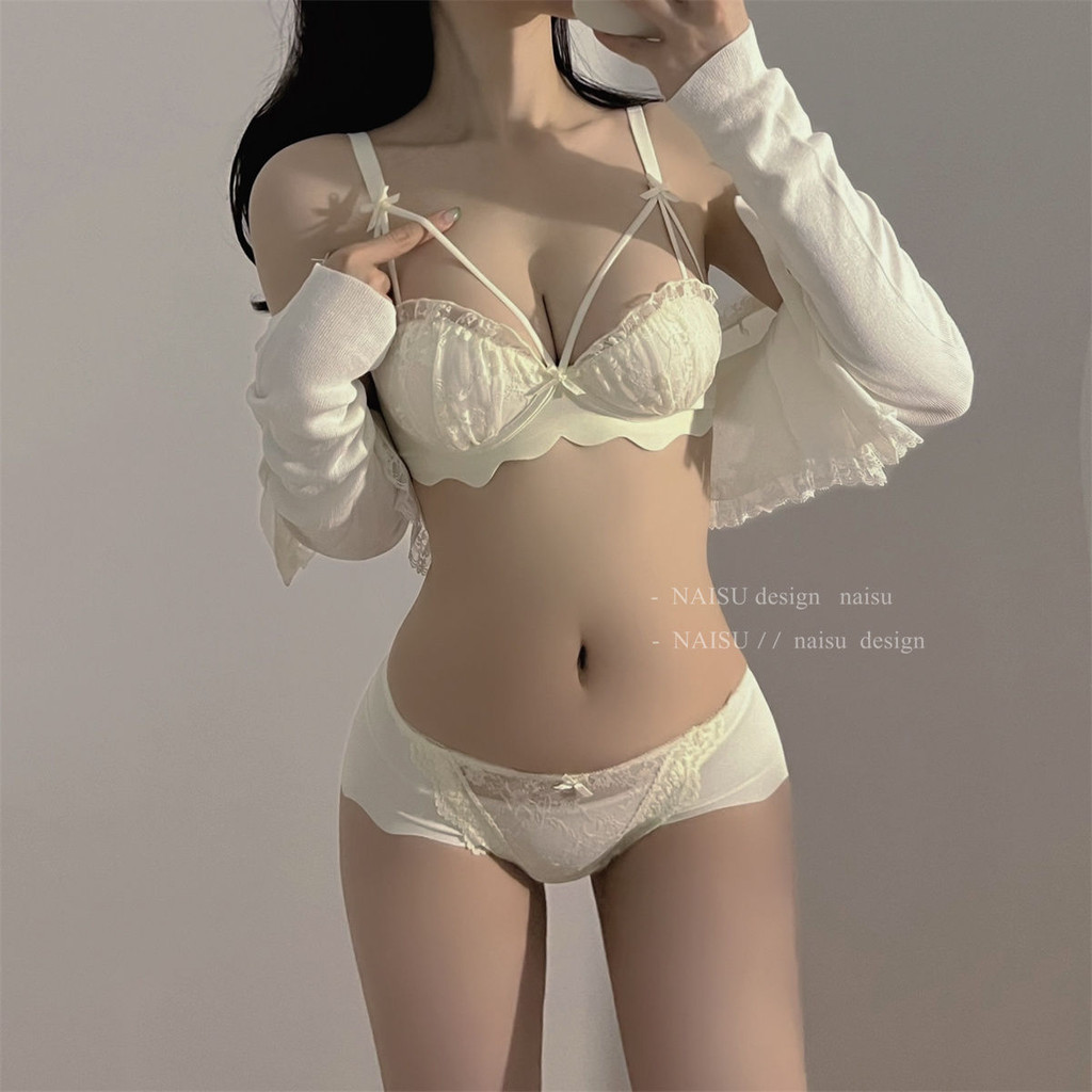 Underwear Set  Japanese Style Bra Women's Small Chest Gathered Lace bra No Steel Ring Cute Sexy