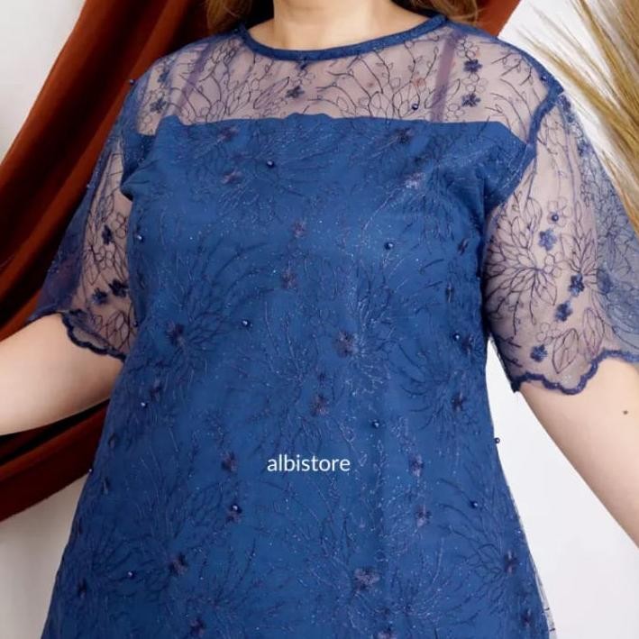 CR - TERMURAH BLOUSE DRESS BROKAT LENGAN PENDEK JUMBO XL,XXL LD115-125cm MODEL KEKINIAN TERBARU NATA