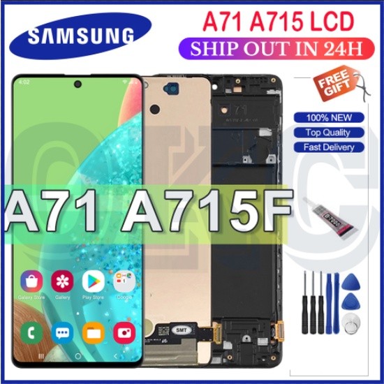 Layar LCD AMOLED Asli untuk Samsung Galaxy A71 A715 LCD dengan Tampilan Bingkai Digitizer Layar Sent