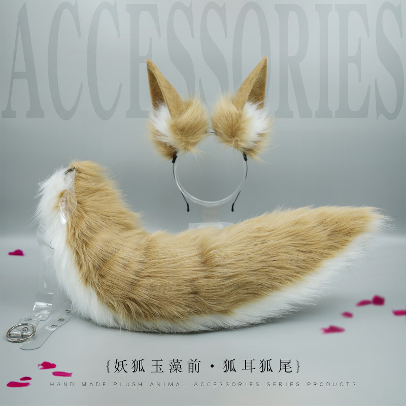 Aksesoris Cosplay Telinga Hewan Ekor Hewan Buatan Tangan Ikat Kepala Telinga Rubah Depan Tamamo Ekor