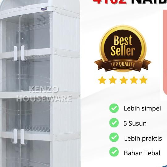 Rak Piring 5 Susun + Tutup Lemari Piring Gelas Storage Plastik Naiba