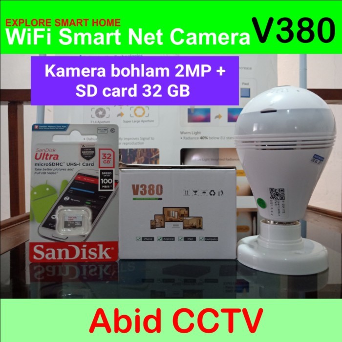 CCTV Wifi Kamera 2MP Bohlam Panorama Fisheye V380 Pro + Sd card 32 GB