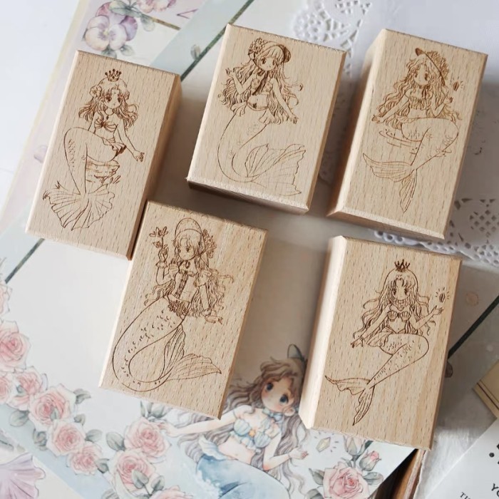 

Two Raccoons Mermaid Girl Rubber Stamp