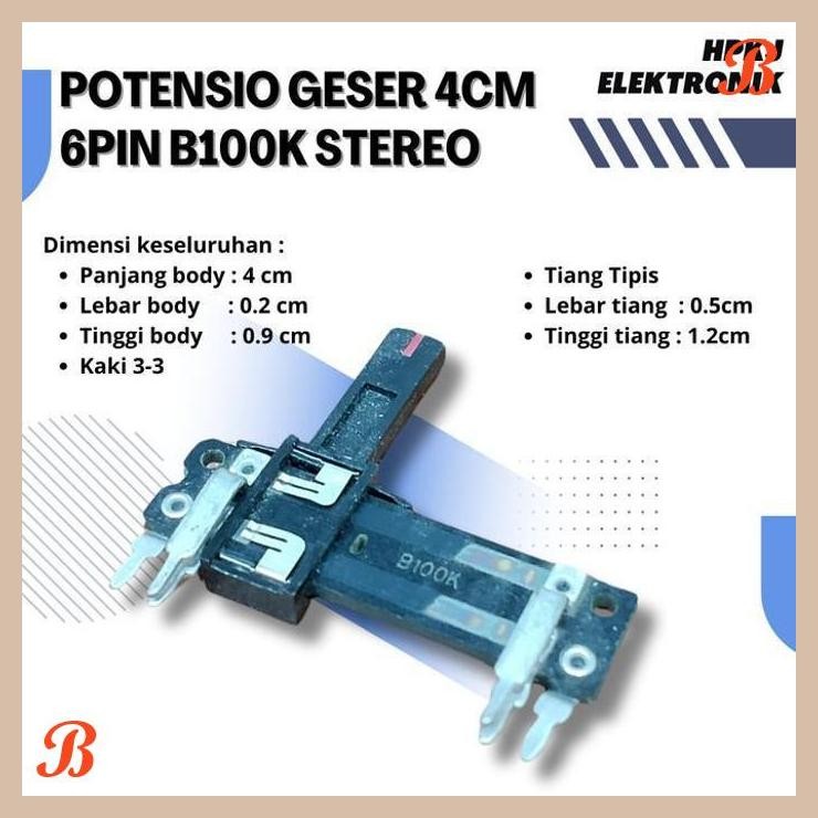 | HKJ | POTENSIO GESER 4CM 6 PIN KAKI 3-3 B100K STEREO POTENSIO GESER 4 CM 6 PIN 100K