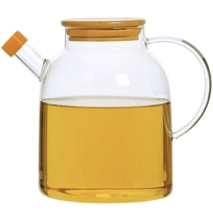 Tempat minyak goreng teh jus / Botol teko kaca penutup kayu estetik