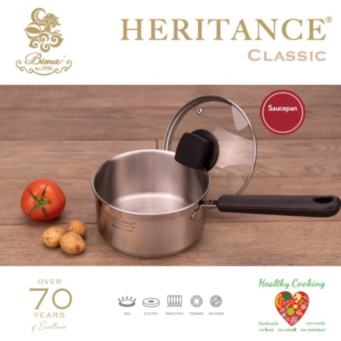 sauce pan Bima heritance classic w/glass lid inox /panci saus stainles