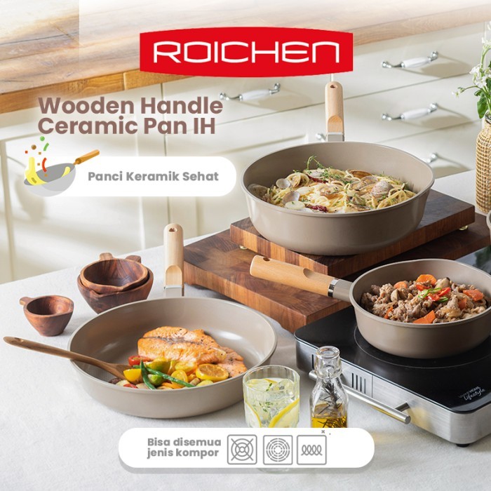 Roichen Pure Pan Wooden Handle - Avocado Frying Pan Deep Pan Induksi Ceramic