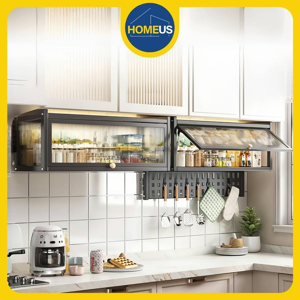 Homeus Lemari Dapur Gantung Lemari Dinding Dapur Rak Gantung Dapur Kabinet Dapur Atas Rak Bumbu Dapu
