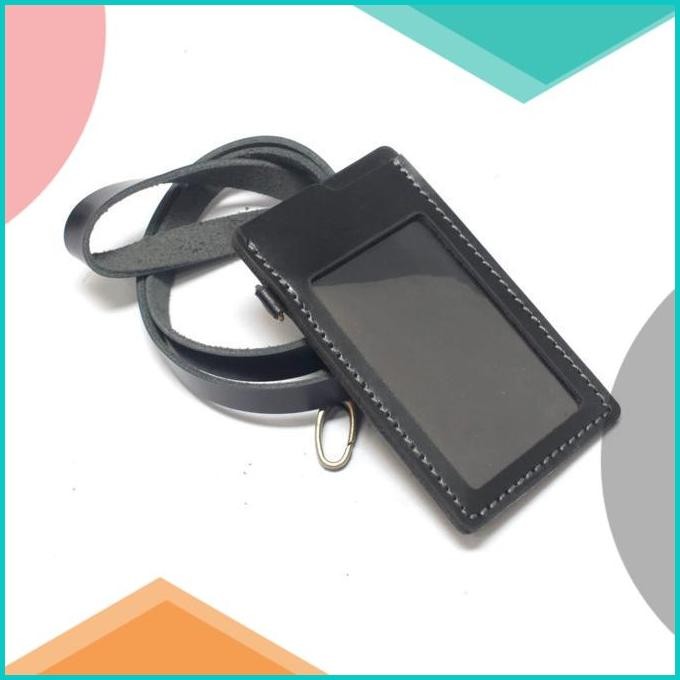 

Name tag id card holder kulit sapi asli lanyard tali model basic 140B