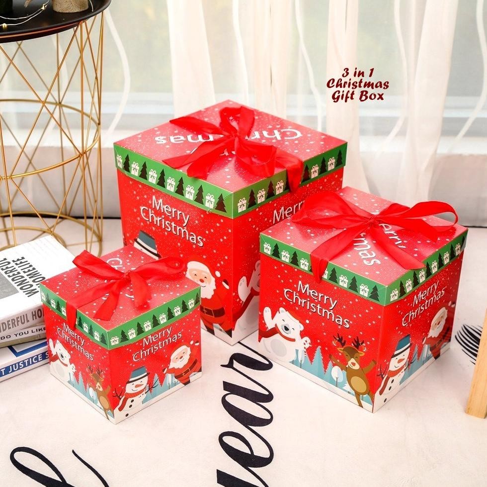 

ISI 3 BOX set Christmas GIFT BOX Kotak Kado Nuansa Natal isi 3 pcs kotak kado Christmas decoration tukar kado Natal