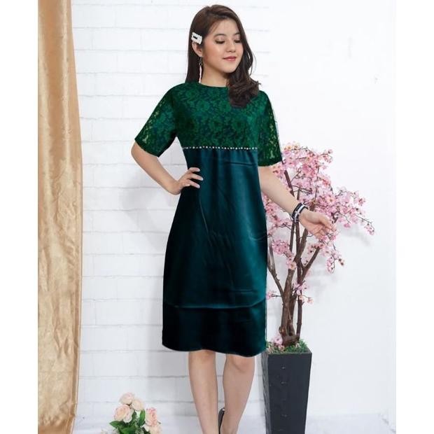WTYU dress Eveline / dress brokat / gaun brokat / dress brokat terbaru kekinian / dres kondangan / d