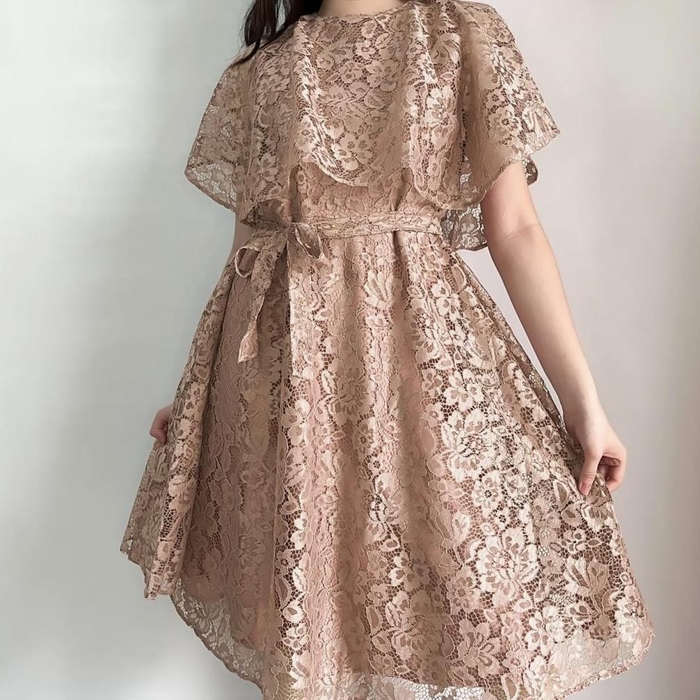 WTYU Baju Dress Pesta Wanita Model Terbaru Kekinian Kondangan Imlek Natal Pesta Brukat Selutut Dress